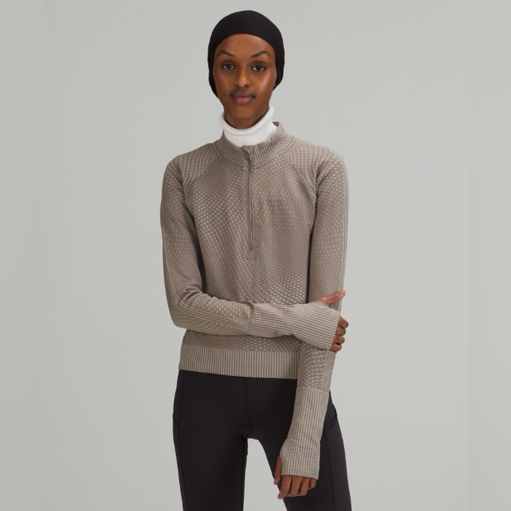 Lululemon Rest Less 1/2 Zip Pullover Sage Green Seamless Knit Size 8 Crop - Picture 11 of 14